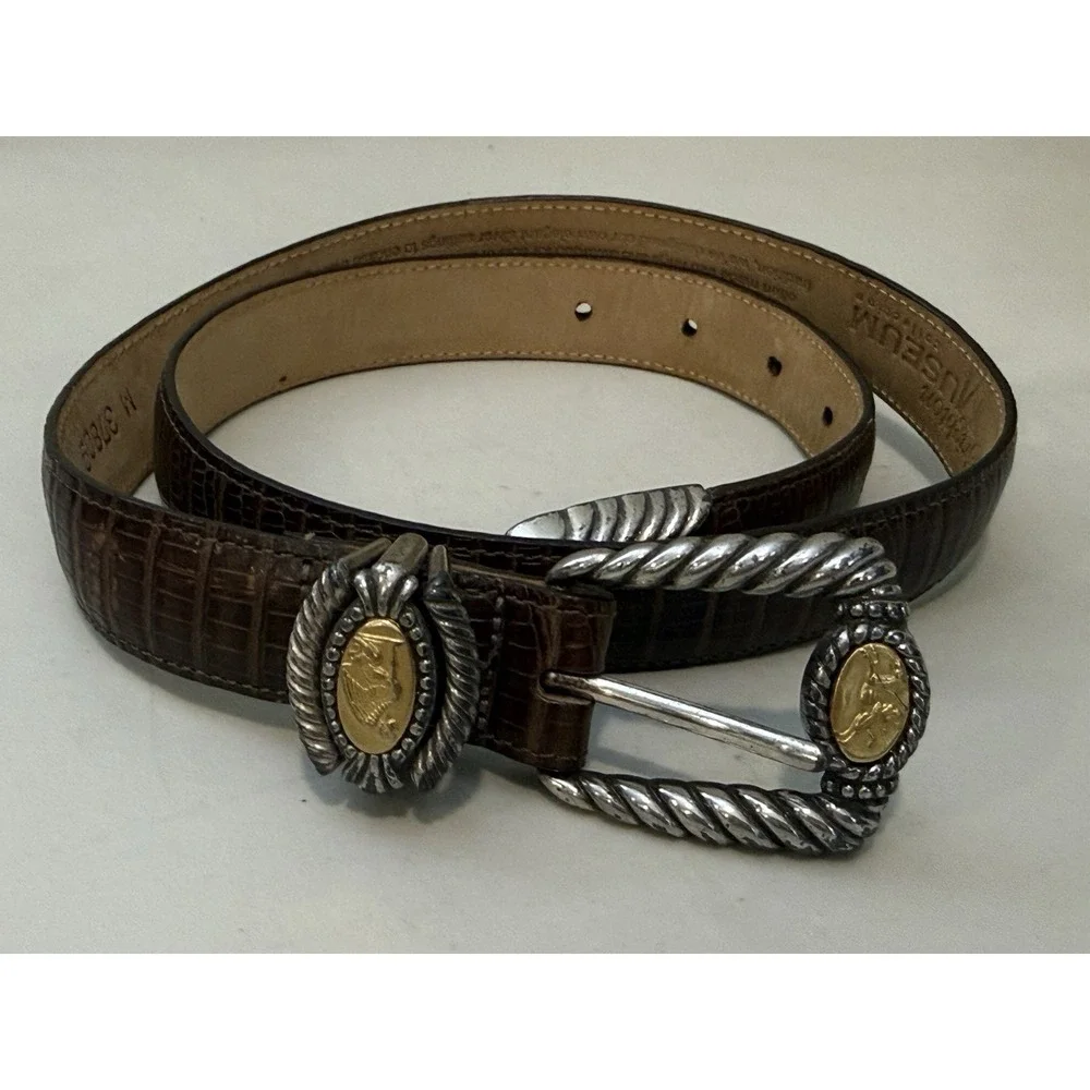 VTG Brighton Museum Collection Brown Leather Belt Greco Roman‎ Coin Med 33